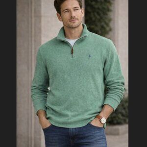 Polo Ralph Lauren Quarter Zip Sweater Mens 2XL Green Cotton Pony Preppy